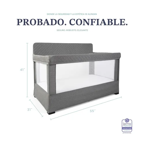Vista 3 de Cuna de tamaño completo Baby Delight Lunaire Cuna transpirable de malla para bebé Cama de bebé con ensamblaje sin herramientas Tweed