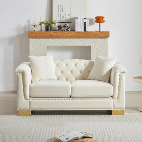 Vista 7 de Harper & Bright Designs Sofá Chesterfield de terciopelo de 62 pulgadas de dos plazas, moderno y clásico con brazo enrollado con botones y decoración