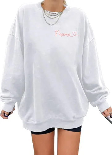 Vista 2 de LUKYCILD Sudadera de gran tamaño con cuello redondo para mamá y mamá, sudadera de manga larga para mujer
