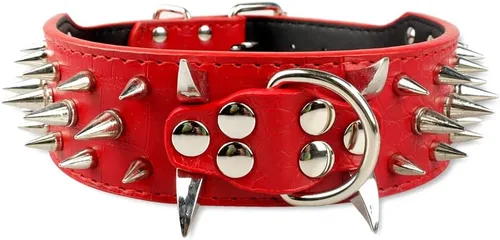 Vista 14 de Collar de perro con remaches de puyas afiladas 2 pulgadas de ancho, collares de cuero con estilo para perros medianos y grandes, Pitbull, Labrador