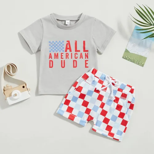 Vista 2 de Conjunto de camisetas con estampado de letras y colores contrastantes para el Día de la Independencia