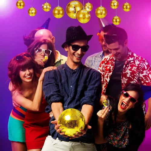 Vista 5 de WILLBOND Paquete de 12 Bolas de Discoteca con Espejos con Anillo Colgante para Decoraciones Divertidas de Fiesta Disco Retro, Efectos de Iluminación