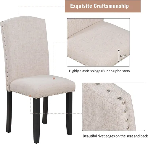 Vista 7 de Juego de mesa de comedor para 6, mesa de comedor rectangular de madera con 4 sillas tapizadas y un banco, mesa de chapas de mármol con patas de mesa