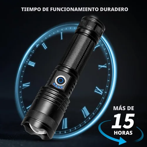Vista 4 de Linternas LED recargables de alto lúmenes, 90,000 lúmenes, linternas súper brillantes con 5 modos, linterna de flash potente impermeable linterna