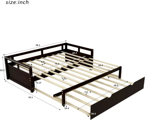 Vista 2 de Bellemave Sofá cama de madera con cama nido, marco extensible de cama individual a king, sofá cama de doble uso que ahorra espacio para dormitorio