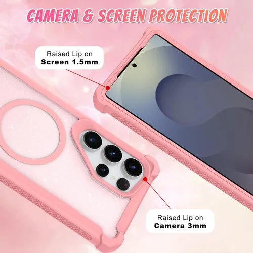 Vista 329 de Bonoma - Funda compatible con Samsung Galaxy S21 Plus, diseño de corazón con purpurina, color rosa Support for MagSafe, Plating Magnetic Case TPU