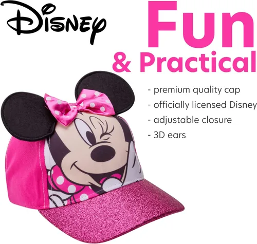 Vista 11 de Disney Gorra de béisbol con purpurina de Minnie Mouse para niña, sombrero de disfraz de Minnie Mouse con orejas 3D (2-7)