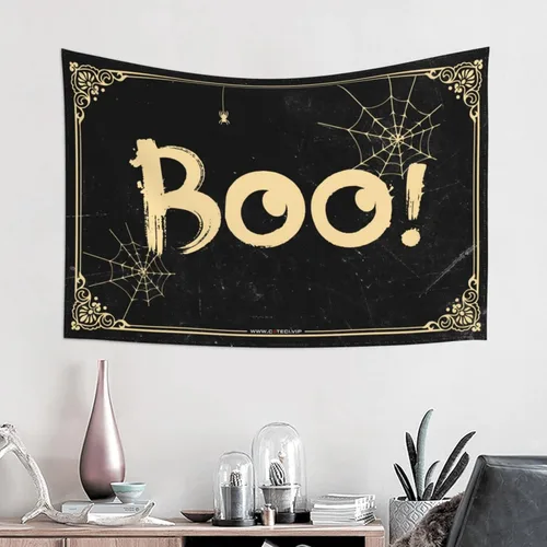 Vista 2 de Divertido tapiz de Halloween, fantasma, boo, cosas geniales para tu habitación, cosas para habitación de niños (tamaño: 39.4 x 59.1 in)