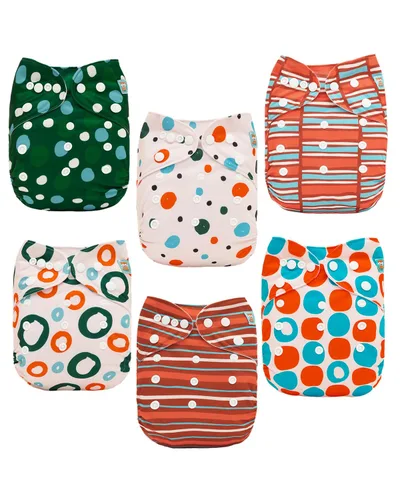 Vista 14 de ALVABABY Pañales de tela para bebé, talla única, ajustable, lavable, reutilizable para bebés y niños, paquete de 6 con 12 inserciones 6BM101