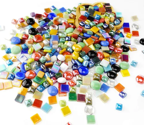 Vista 5 de Lanyani Paquete de Gran Valor de 2.2 Libras de Azulejos de Mosaico de Vidrio a Granel para Manualidades de Bricolaje, Varias Piezas de Azulejos