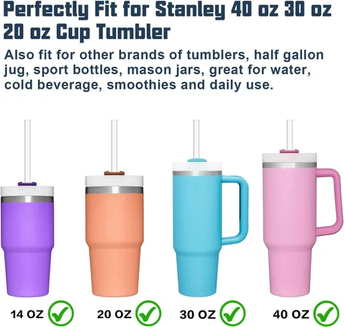 Vista 3 de Paquete de 10 popotes de repuesto para vaso Stanley Cup de 40 onzas, 30 onzas y 64 onzas, apto para lavavajillas, popotes largos transparentes