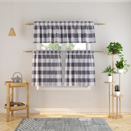 Vista 119 de Cenefas de cortina para ventana de 16 pulgadas de largo, 2 paneles de cuadros búfalo, cortinas pequeñas con bolsillo para barra, estilo clásico