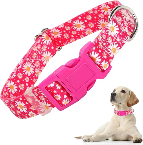 Vista 12 de Lindo collar de perro con patrones de flores verdes para perros machos y hembras, collares ajustables y cómodos para perros XS, pequeños, medianos