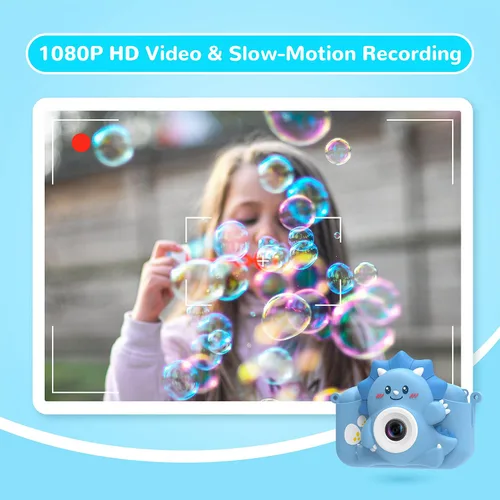 Vista 2 de Cámara para niños para niñas y niños, cámara digital HiMont para niños con tarjeta TF de 32 GB, cámara para niños de 1080P y cámara de video selfie