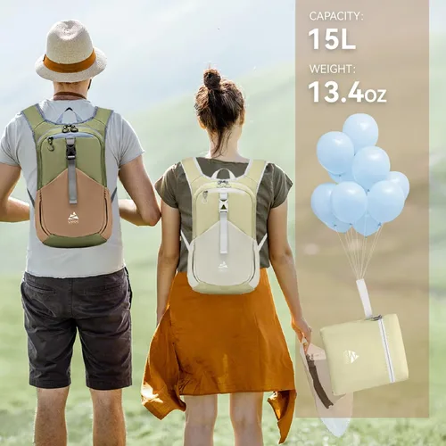 Vista 5 de Mochila de 15L pequeña para senderismo para hombres y mujeres, mochila ligera plegable, mochila de día plegable, para camping, viajes al aire libre