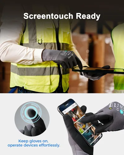 Vista 4 de DULFINE Safety Work Gloves for Men & Women, MicroFoam Nitrile Coated Nylon Black Grip for General Purpose, 3/6/12/36 Pairs