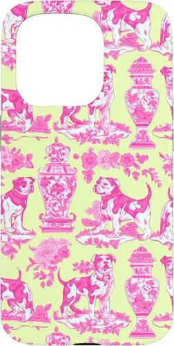 Vista 14 de Chinoiserie Dog Yellow Pink Toile Preppy Grandmillennial Case for iPhone 16