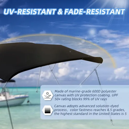 Vista 3 de 4 Bow Marine Grade Bimini Top Replacement Cover, Heavy-Duty Waterproof and UV-Proof Boat Canopy, Fade and Crack Resistant Easy Install Zipper