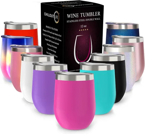Vista 19 de CHILLOUT LIFE - Vaso de acero inoxidable de 12 onzas con tapa y caja de regalo, diseño de viaje con recubrimiento en polvo, aislamiento al vacío