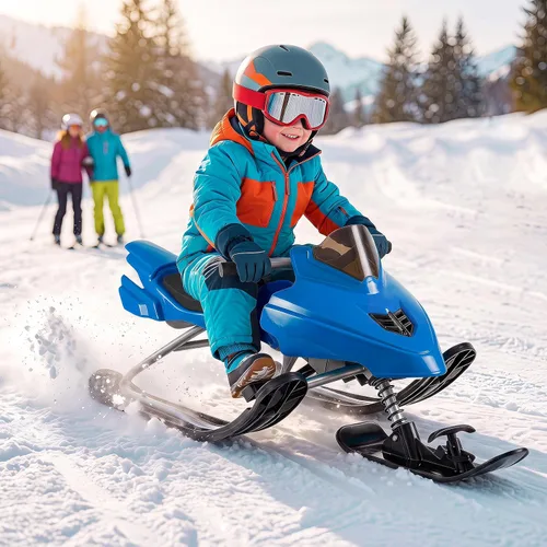 Vista 9 de Goplus Trineo Snow Racer con frenos, mango de dirección, cuerdas de Azul