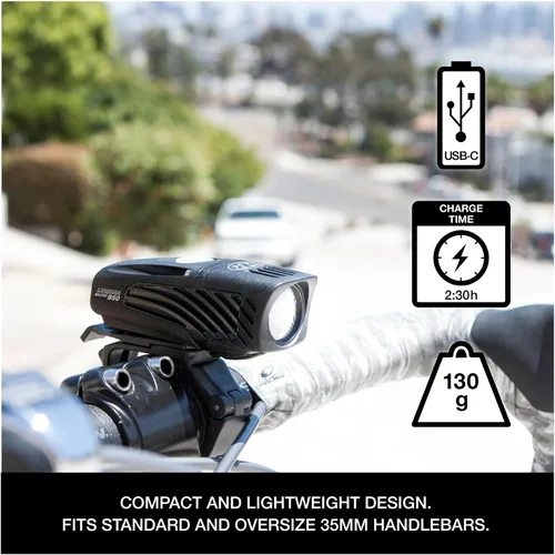 Vista 3 de NiteRider Lumina Micro - Luz delantera recargable USB-C de 950 lúmenes – 5 modos de luz LED compacta, IP64 impermeable para ciclismo de carretera