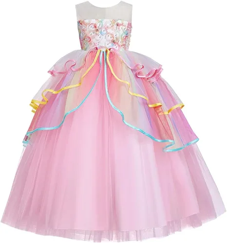 Vista 2 de Vestido largo de tul sin mangas para fiesta de unicornio, con diadema, disfraz de Halloween, princesa, cumpleaños, Navidad
