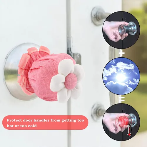 Vista 5 de Sliverdew 2 piezas de protectores de perilla de puerta reutilizables, fundas suaves para pomos de puerta, fundas de pomo de puerta rosas florales