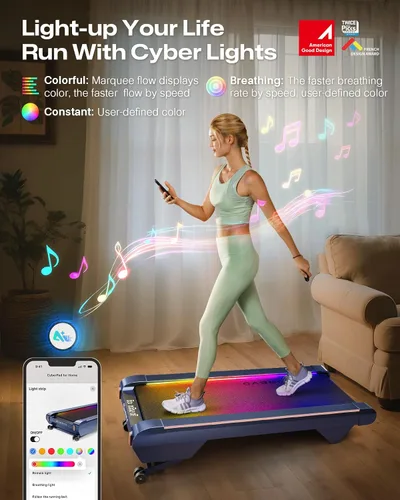 Vista 10 de UREVO CyberPad Smart Walking Pad with 14% Incline, Under Desk Treadmill for Home Use, Extended Walking Surface, LED Remote, Speed-Responsive