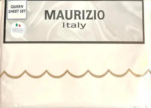 Vista 3 de Maurizio Italy - Juego de sábanas de 4 piezas, 100% algodón, color blanco brillante, con ondas bordadas elevadas cerca del dobladillo