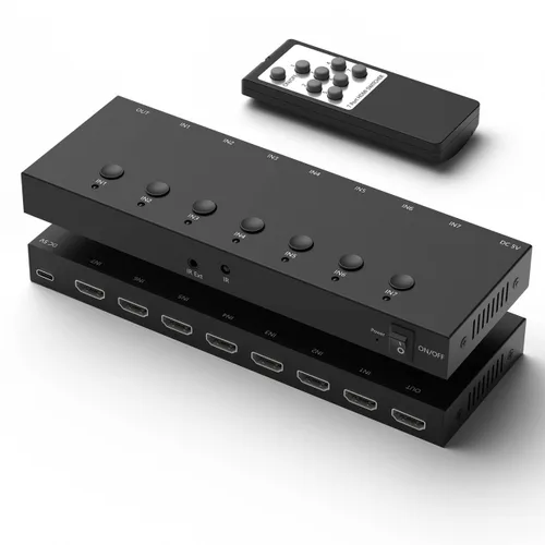 Vista 7 de 8K HDMI Switcher, 4HDMI in- 4 Out(HDMI Output/Optical Digital Audio Output/Analog L/R Stereo Audio Output/3.5mm Analog Stereo Headphone Output) with
