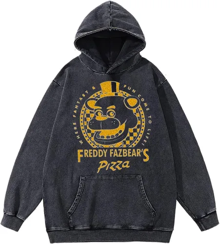 Vista 2 de SOIIVRU Sudadera con capucha Five Nights At Freddy's Monitore Graphic vintage Acid wash con diseños para hombres