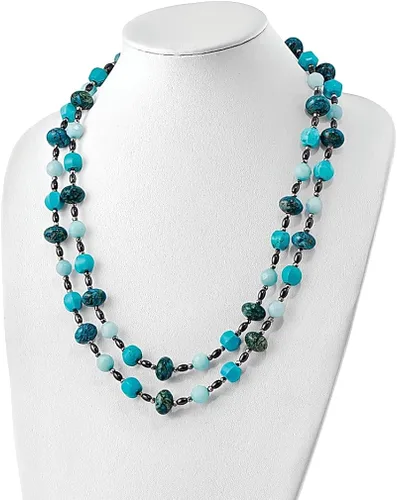 Vista 4 de Collar de plata de ley 925 con dije de cadena de extensión de 2 hebras W2 pulgadas con diseño de concha de piedra natural madera multicapa de madera