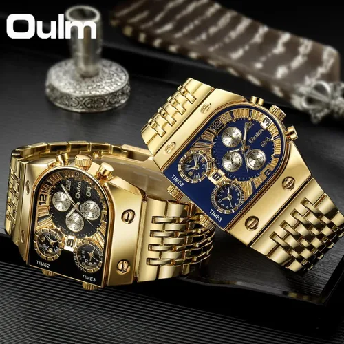 Vista 6 de Carlien - Reloj de lujo para hombre, rectangular, cuadrado, de oro y plata, de gran esfera, luminoso, impermeable, de cuarzo, deportivo, multizona