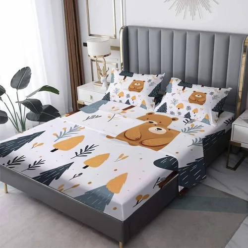 Vista 11 de Bear Sheets - Juego de sábanas de tamaño individual, sábanas de animales del bosque de dibujos animados, microfibra suave y bolsillo profundo