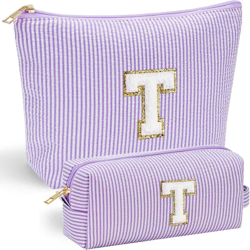Vista 140 de YOOLIFE Regalos del Día de la Madre para Mujeres, Bolsa de Maquillaje con Iniciales, Bolsa de Maquillaje para Viaje, Bolsa de Maquillaje Negro