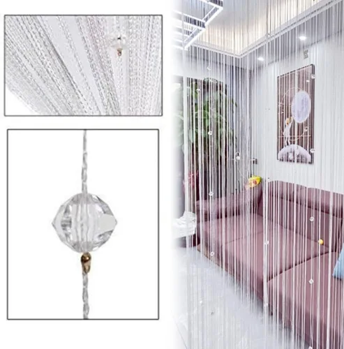 Vista 13 de Cortina decorativa Eve Split para puerta, ventana, pared, panel, divisora de ambientes, bodas, restaurantes, tienda de café, con cristales y borlas