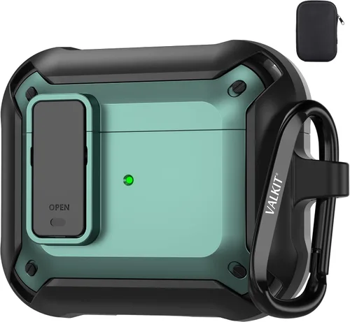 Vista 47 de Valkit Funda para Airpods Pro 2 con cerradura, funda militar de cuerpo completo para AirPod Pro rígida con llavero, funda para Airpods Pro de 2ª/1ª