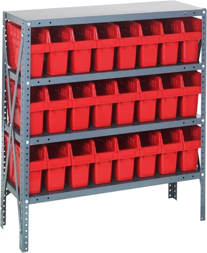 Vista 160 de Quantum QSBU-245BK Heavy Duty Shelving Unit with (7) Shelves and (24) QUS245 Black Bins for Garage Warehouse Storage Distribution 400 lb Load