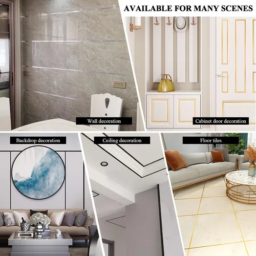 Vista 5 de Azulejos de suelo con líneas de lámina dorada, cinta de espejo metalizada, adhesivo autoadhesivo para azulejos, cinta decorativa impermeable
