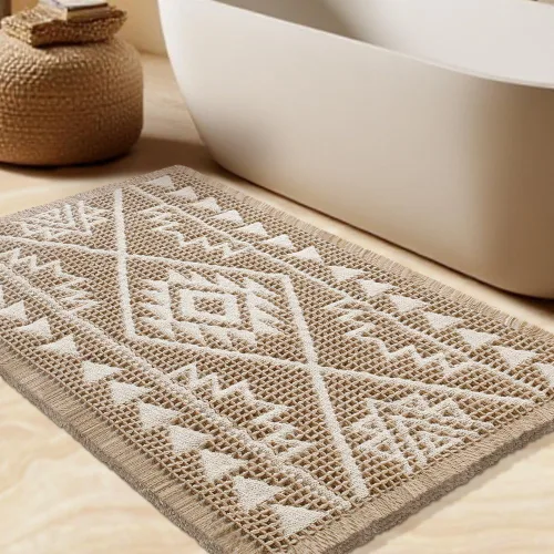 Vista 24 de Tapete de baño con diseño de gofre, moderno, bohemio, absorbente, antideslizante, ultrasuave, lavable a máquina, con letra de baño, dormitorio