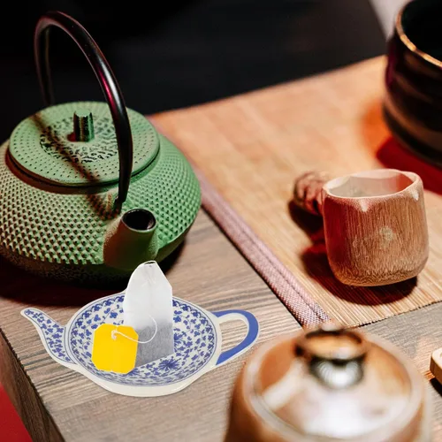Vista 4 de BESTonZON Juego de 4 soportes de cerámica para bolsitas de té, con forma de tetera, resistentes al calor, para salsa de mesa, postre, aperitivos