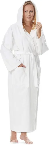 Vista 18 de Arus Bata de baño clásica con capucha para mujer, bata de algodón turco con opciones de longitud completa Negro