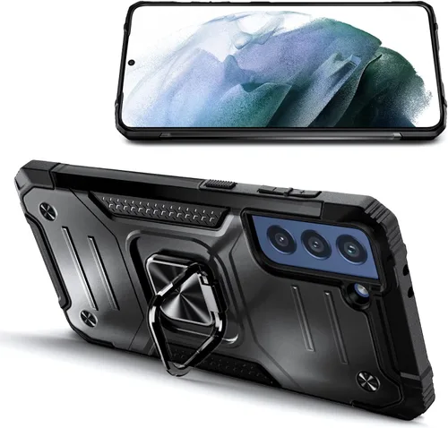 Vista 2 de NZND Funda diseñada para Samsung Galaxy S21, color negro, con protector de pantalla, protección de cuerpo completo a prueba de golpes