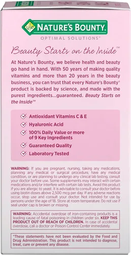 Vista 6 de Nature's Bounty Cabello, Piel y Uñas Avanzado, Suplemento Vitamínico con Infusión de Argán con Biotina y Ácido Hialurónico, 150 Cápsulas Blandas