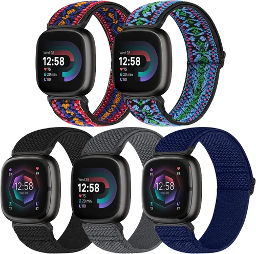 Vista 11 de Bcuckood Compatible con Fitbit Versa 4/Versa 3/Sense 2/Sense Band para mujeres y hombres, paquete de 5 correas de nailon elástico suave ajustable