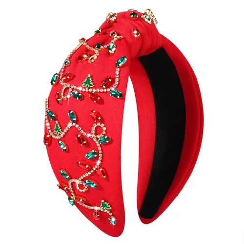 Vista 17 de boderier Diademas de Navidad para Mujeres Diadema de Árbol de Navidad con Cuentas Diadema Ancha Anudada de Cristal Accesorios para el Cabello