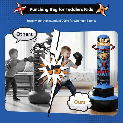 Vista 3 de COMMOUDS Saco de boxeo de 67 pulgadas para niños, juego de boxeo inflable con guantes, saco de boxeo de rebote rápido para practicar karate