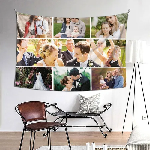Vista 18 de Nsipan Tapiz personalizado para subir imágenes, texto fotográfico, decoración de pared, colección de collage de dormitorio, decoración