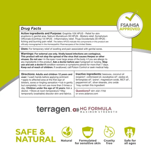 Vista 5 de Terragen HG Formula MAX Crema para llagas genitales de terrasil, tratamiento natural calmante rápido para un apoyo eficaz de brotes para hombres