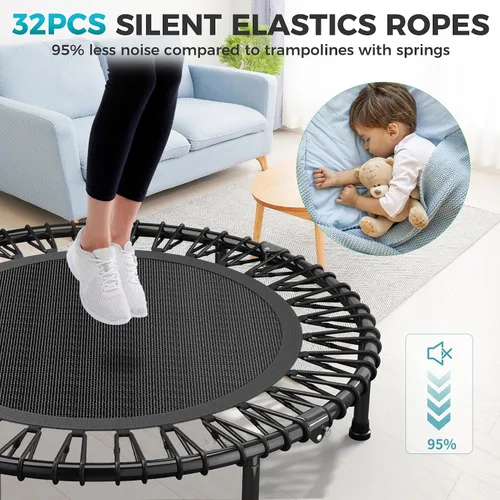 Vista 5 de Trampolín de rebote de 40 pulgadas/48 pulgadas para adultos con cuerdas elásticas, rebote de ejercicio para adultos para entrenamiento en interiores